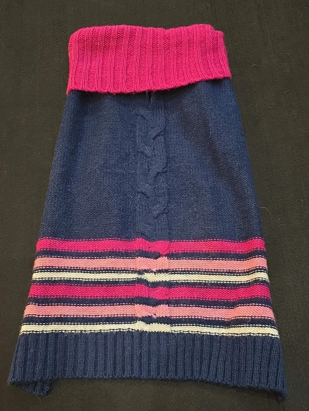 Navy & Pink Striped Cable-Knit Dog Sweater #694